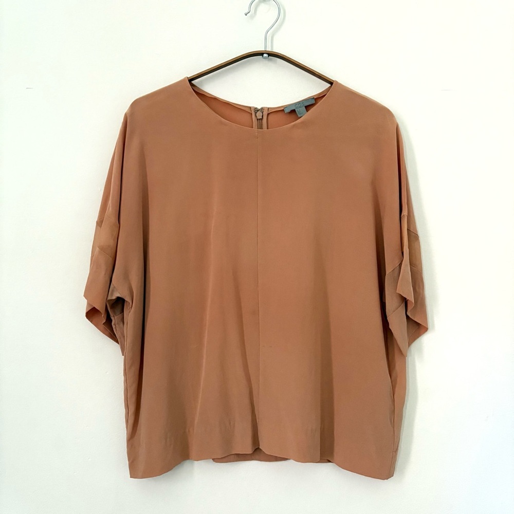 COS Tan Women's Blouse Tshirt 100% silk